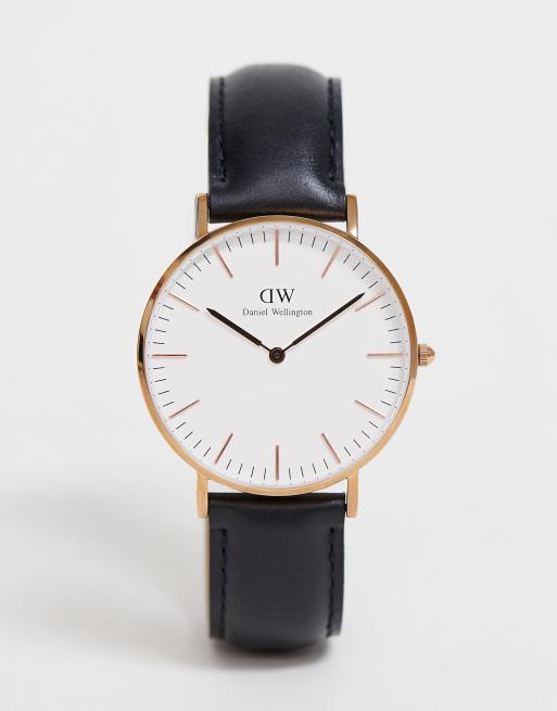 Daniel Wellington Classic Black Sheffield Rose Gold Rim Large Watch Asos
