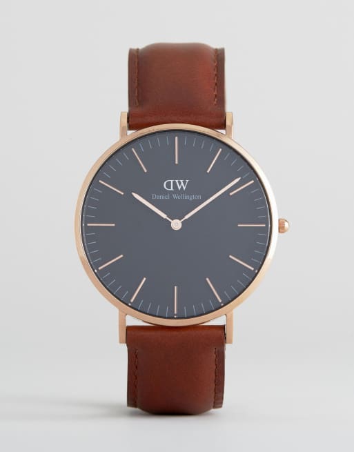 Daniel Wellington Classic Black St Mawes Leather Watch With Rose