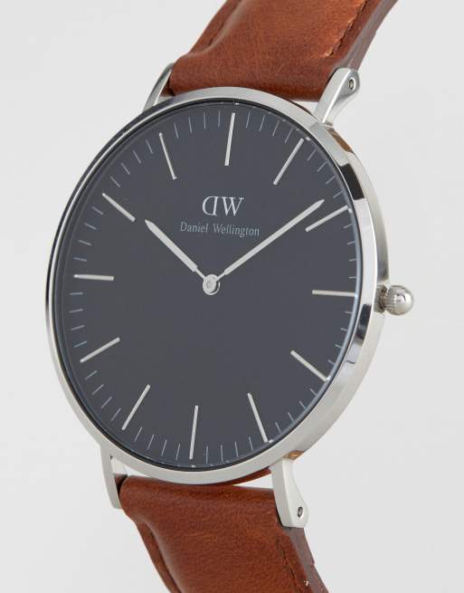 Daniel Wellington Classic Black St Mawes Leather Watch With Silver Dial 40mm