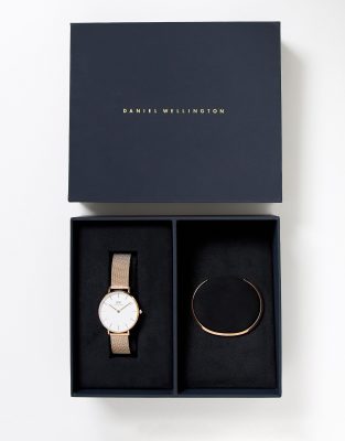 Wellington Classic Melrose mesh watch and bracelet gift set in gold |