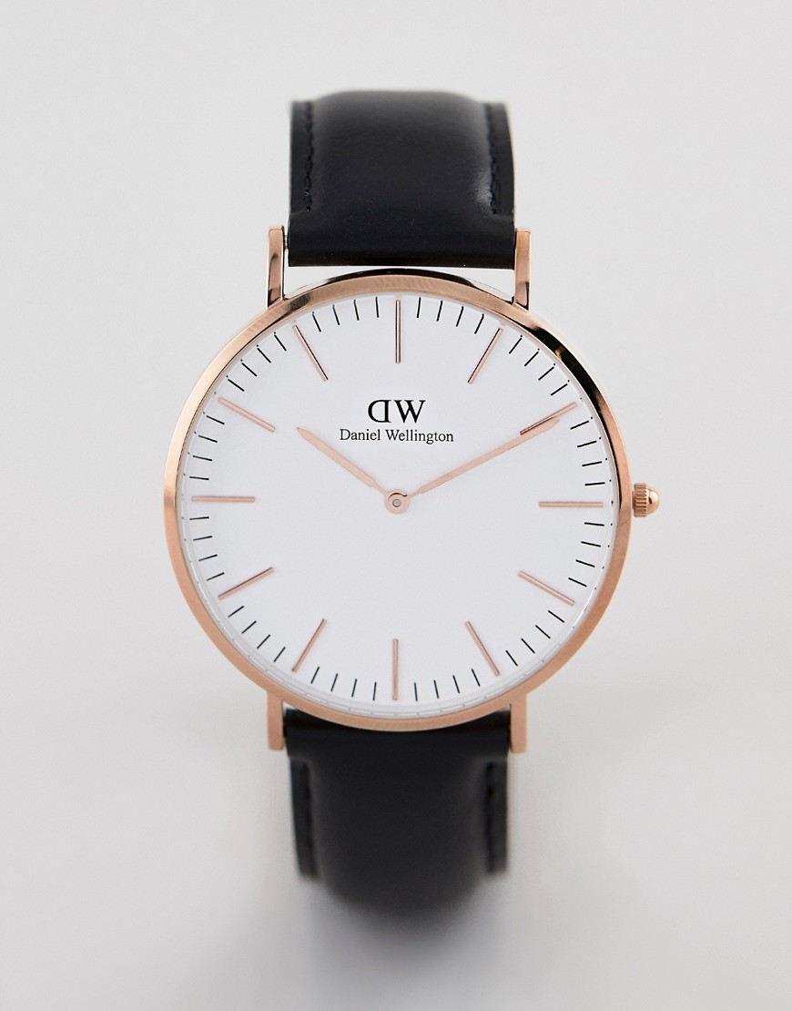 Daniel Wellington - Classic Sheffield - Leren horloge in roségoud 40mm-Zwart