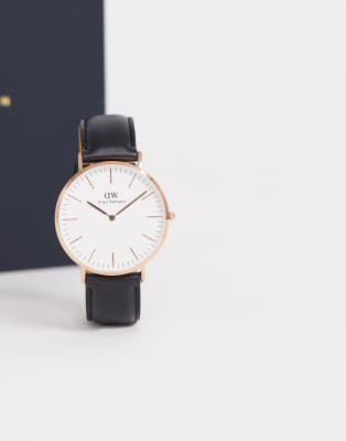 Daniel Wellington - Classic Sheffield - Zwart leren horloge met  verwisselbare bandjes | ASOS