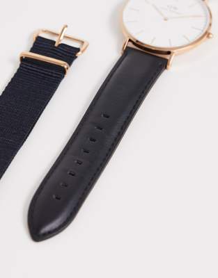 Daniel Wellington - Classic Sheffield - Zwart leren horloge met  verwisselbare bandjes | ASOS