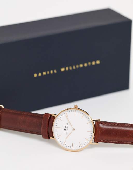 Daniel Wellington Classic St Mawes Montre 36 mm Marron et or rose