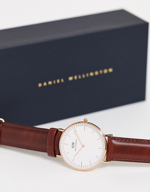 Daniel Wellington Classic St Mawes Watch in Brown & Rose Gold 36mm