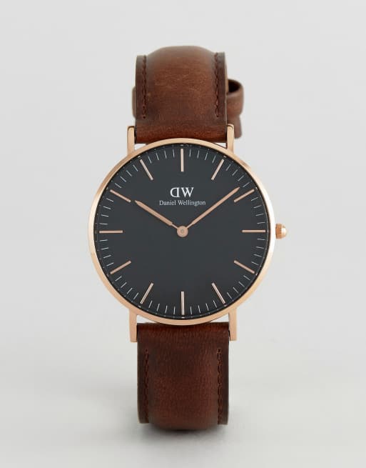 Daniel wellington clearance black leather watch