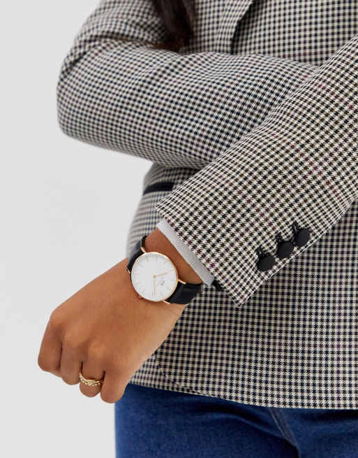 Daniel Wellington – Sheffield – Klassische große Armbanduhr in Schwarz mit Rand in Roségold