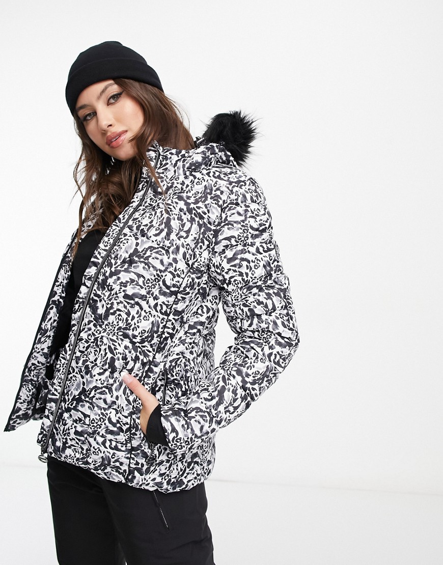 Dare 2b glamorize III ski jacket in monochrome leopard print-White