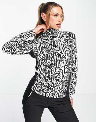 Dare 2b Dare 2b Immortal mid layer half zip sweat in monochrome leopard print-Black