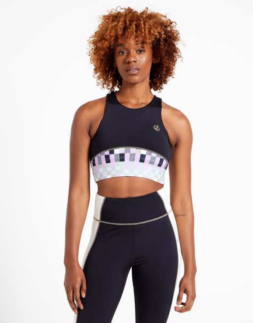 Dare 2b mingle sports bra in black checkerboard