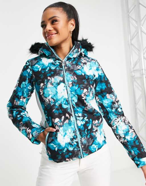 Dare 2b Province printed ski jacket in azure blue ASOS