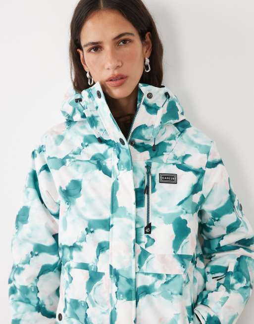 Dare 2b Snow line waterproof insulated jacket in teal marble print, 3 of 4