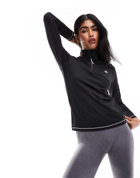 Dare2B stretch 1/4 length zip Midlayer top in Black - view 1