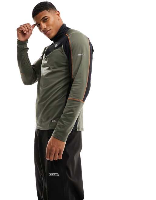 Dare2B stretch 1/4 length zip Midlayer top in Lichen Green and Black | ASOS
