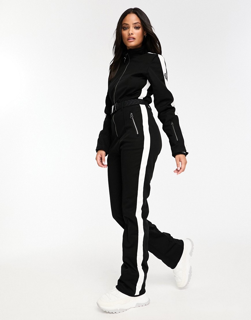 Dare2B waterproof softshell snowsuit with removable elastic belt in Black and White
