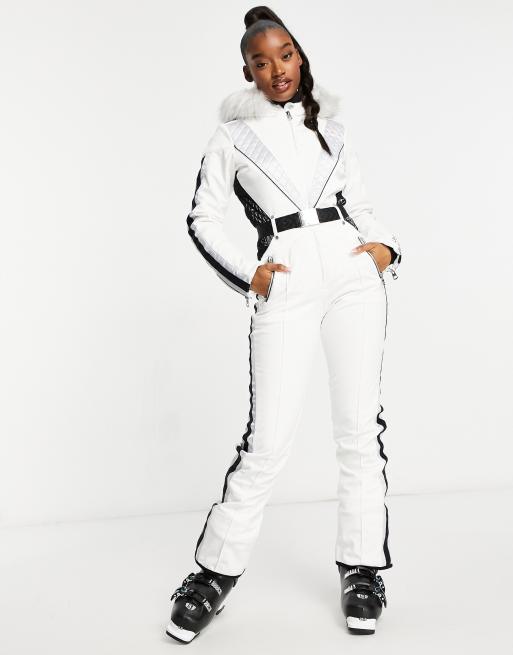 Women Ski Jumpsuit Black With White Insert Ski Suit Women's One