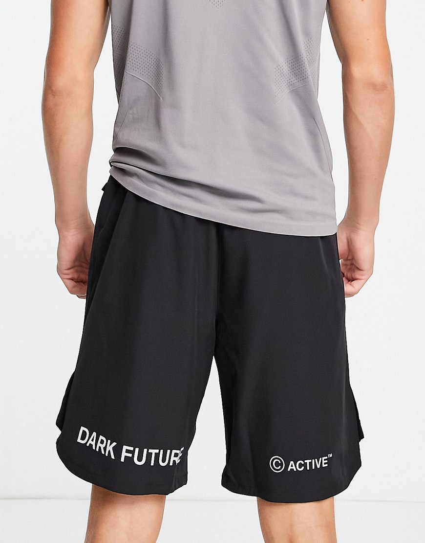 Dark Future Active longline shorts with mesh paneling-Black