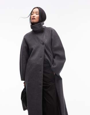 & OTHER STORIES DARK& OTHER STORIES BELTED WOOL BLEND MAXI COAT WITH HIGH FUNNEL AND SCULPTURAL SLEEVES 