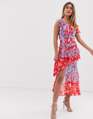 red and blue midi dress