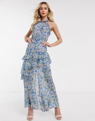maxi blue floral dress