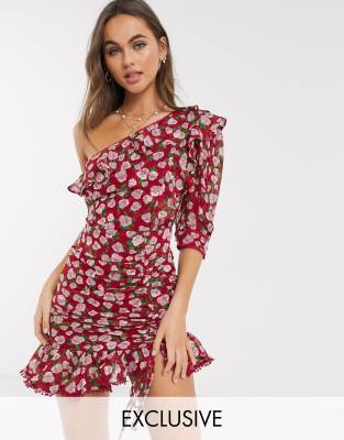 one shoulder floral dress