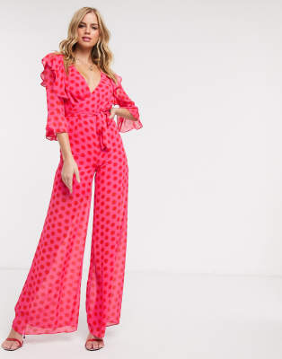 red polka dot jumpsuit