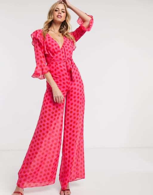 Pink polka dot jumpsuit best sale new look