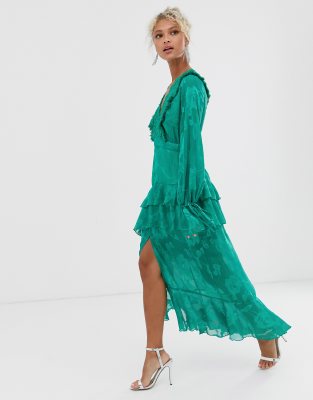 plunge front midi dress