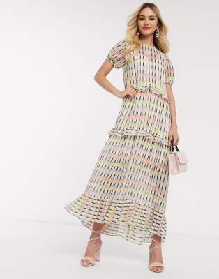 Dark Pink Ruffle Smock Midaxi Dress In Blush Grid Check In Pink ModeSens