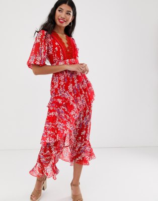 pink red floral dress