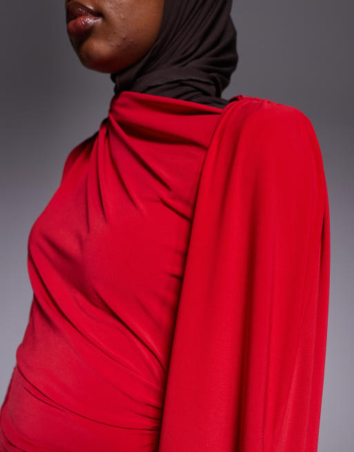 Daska – Anschmiegsames Maxikleid in Rot mit Cape-Design, 3 von 4