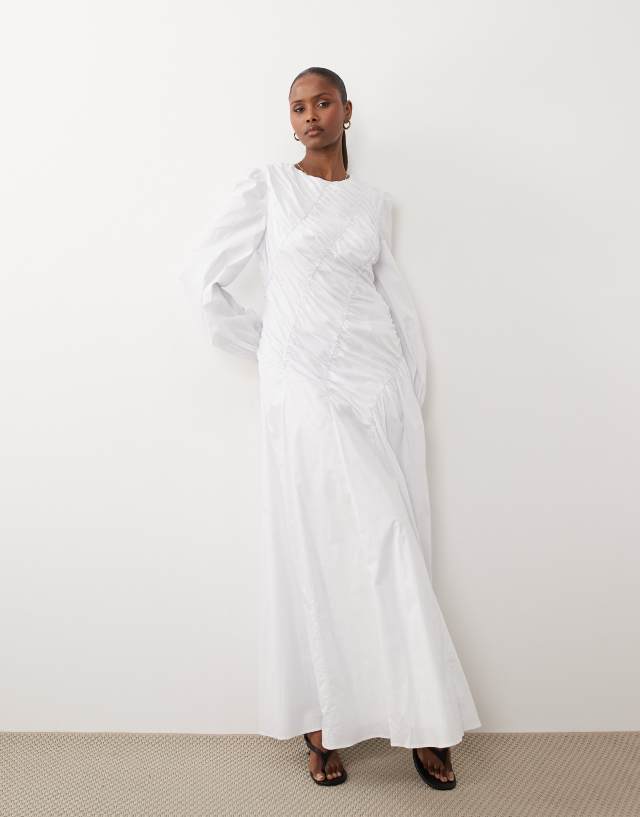 white asymmetrical dress long sleeve Daska asymmetric shirred detail balloon maxi in boho_wedding_dress Girl Dress Buttercream Cake Color:Daffodi or bridal celebrations