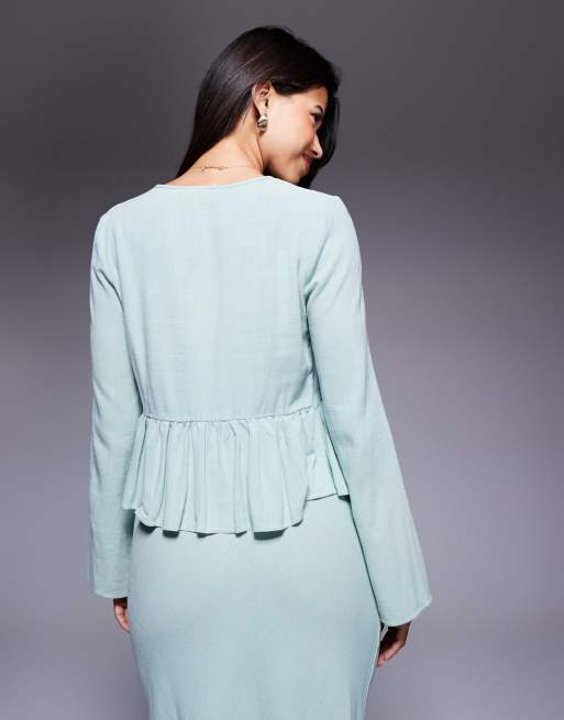 Daska - Blouse van linnenmix in saliegroen, deel van co-ord set, 3 van 4