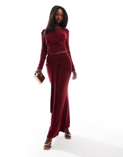 Daska twist front skirt co-ord in wine