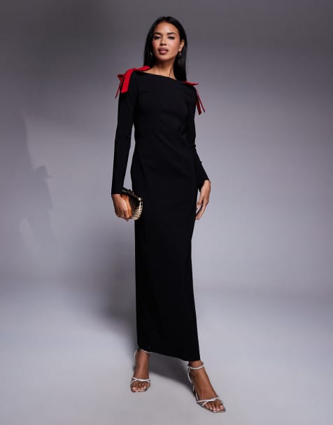 Daska bow shoulder maxi dress in black and red - view 1