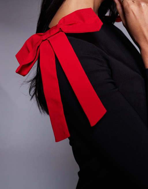 Daska bow shoulder maxi dress in black and red | ASOS