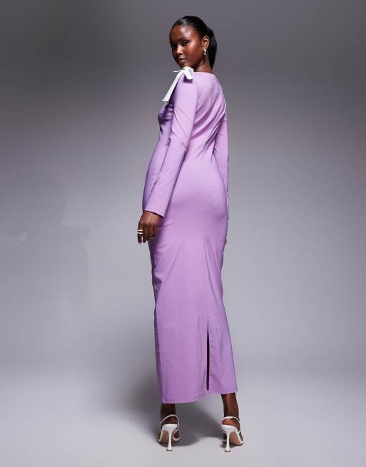 Daska bow shoulders maxi dress in lilac and white , 3 of 4