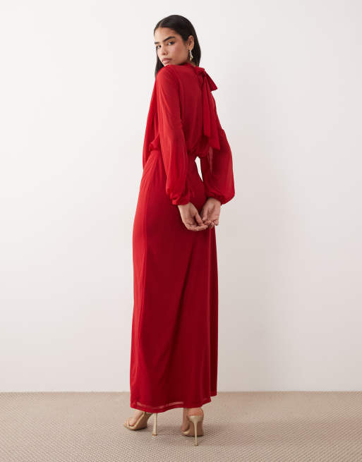 Daska chiffon draped bodice maxi dress in red, 2 of 4