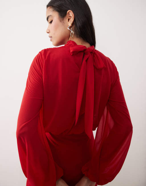 Daska chiffon draped bodice maxi dress in red, 4 of 4