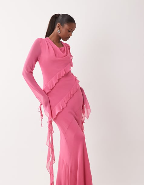 knee length dresses for ladies Erin Pink Long Sleeve Dress