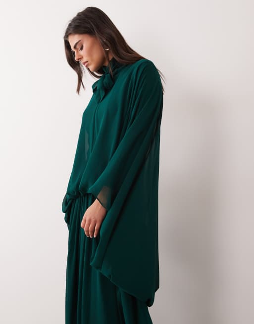 Daska chiffon high neck blouson maxi dress in emerald green, 2 of 4
