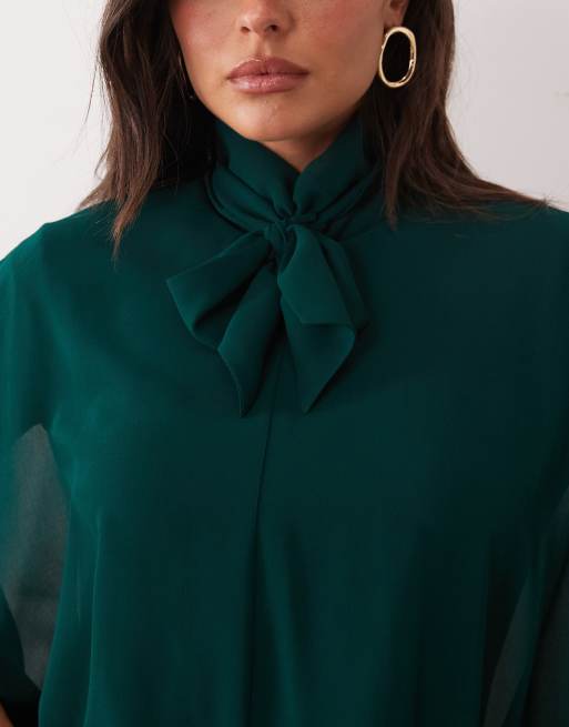 Daska chiffon high neck blouson maxi dress in emerald green, 4 of 4