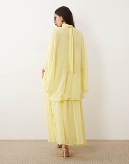 Daska chiffon high neck blousson maxi dress in lemon, 4 of 4