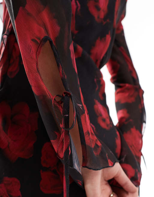 Daska chiffon maxi dress with frill detail in red floral print | ASOS