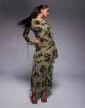 [Daska] Daska chiffon maxi dress with frill details in abstract print-Multi 20 Abstract print