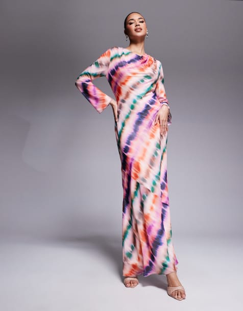 Daska – Chiffon-Maxikleid in Rosa mit Wasserfallausschnitt und abstraktem Print - view 1