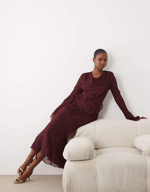 chiffon ruffle maxi dress Straps Plum Ohmollydress Solara Chiffon Ruffle Maxi Dress