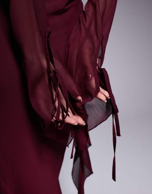 Daska chiffon ruffle maxi dress in burgundy