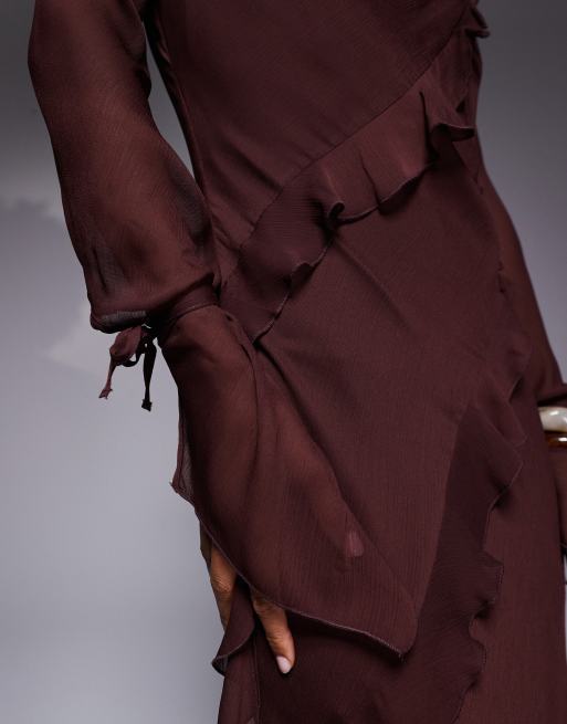 Daska chiffon ruffle maxi dress in chocolate brown
