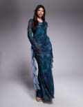 [Daska] Daska chiffon ruffle maxi dress in dark floral-Multi 20 Dark floral